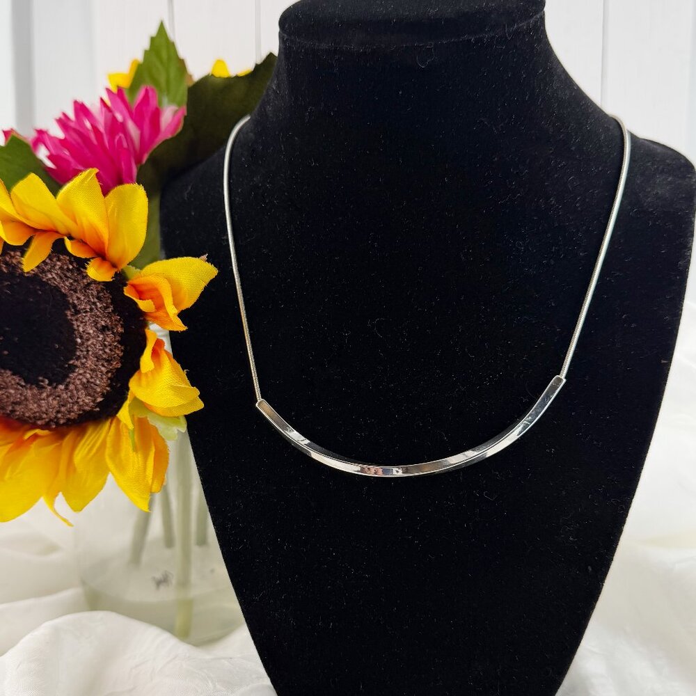 Charter Club Silver-Tone Minimalist Curved Bar Snake Chain Necklace 17"